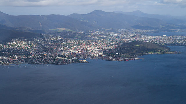 Hobart from the air, Tasmania, Australia