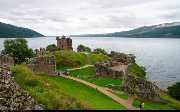 Scotland, view of Lochness and Urquhart castle during a stormy day